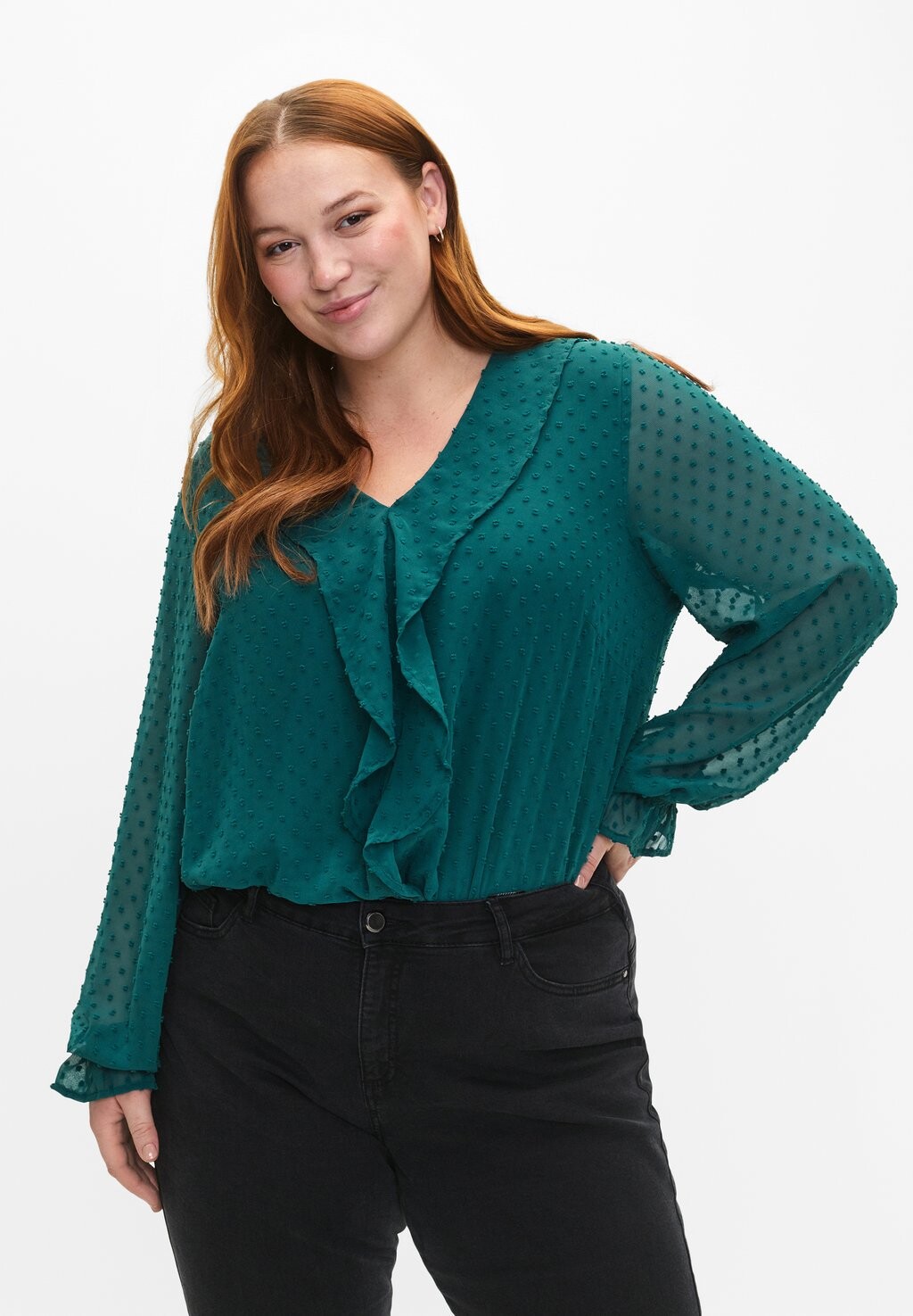 

Блузка With Ruffles And Texture Zizzi, цвет shaded spruce