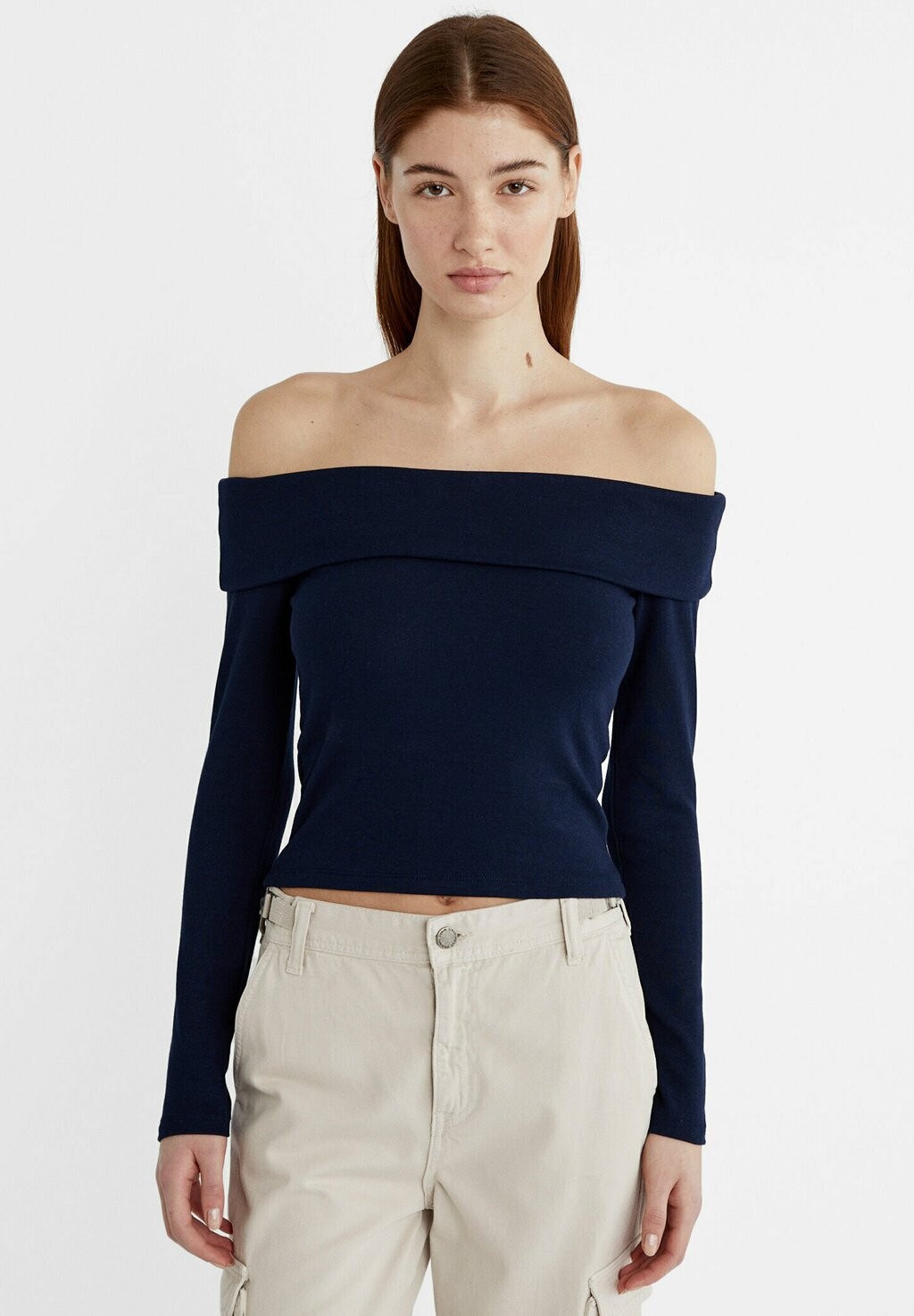 

Рубашка с длинными рукавами OFF-THE-SHOULDER Stradivarius, цвет dark blue