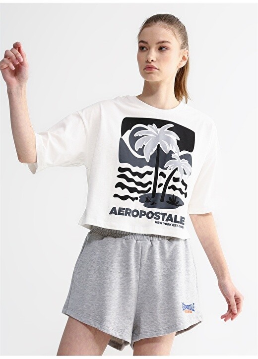 

Белоснежная женская футболка с круглым вырезом и принтом Aeropostale