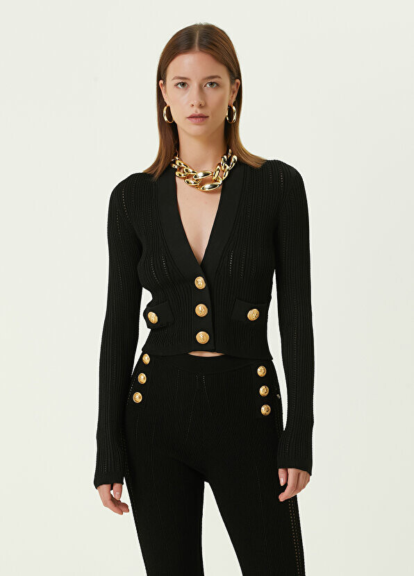 

Черный кардиган на пуговицах с металлическими пуговицами Balmain