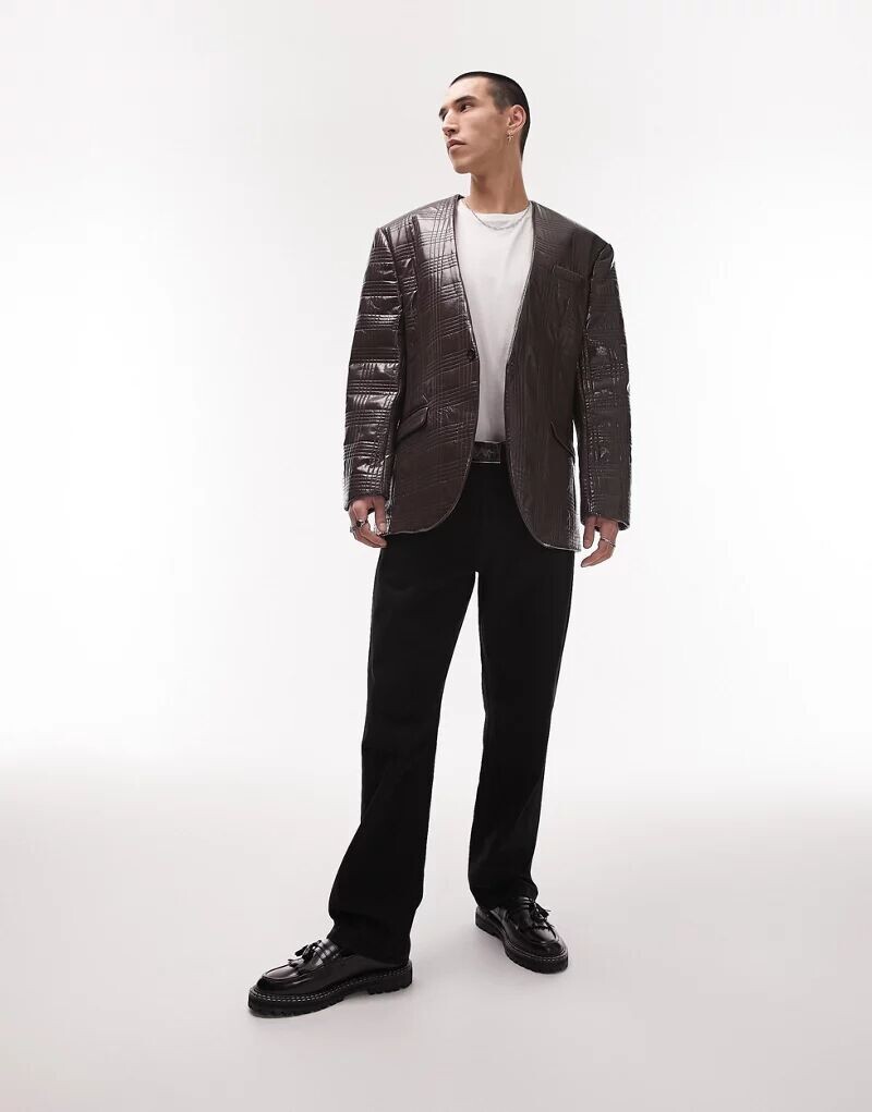 

Коричневый стеганый пиджак без воротника Topman
