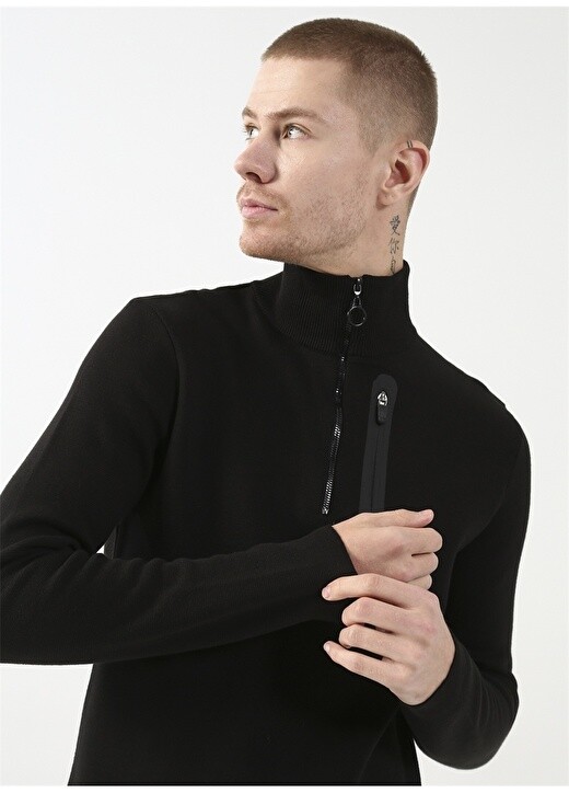

Черный мужской свитер Slim Fit с воротником-стойкой Gmg Fırenze