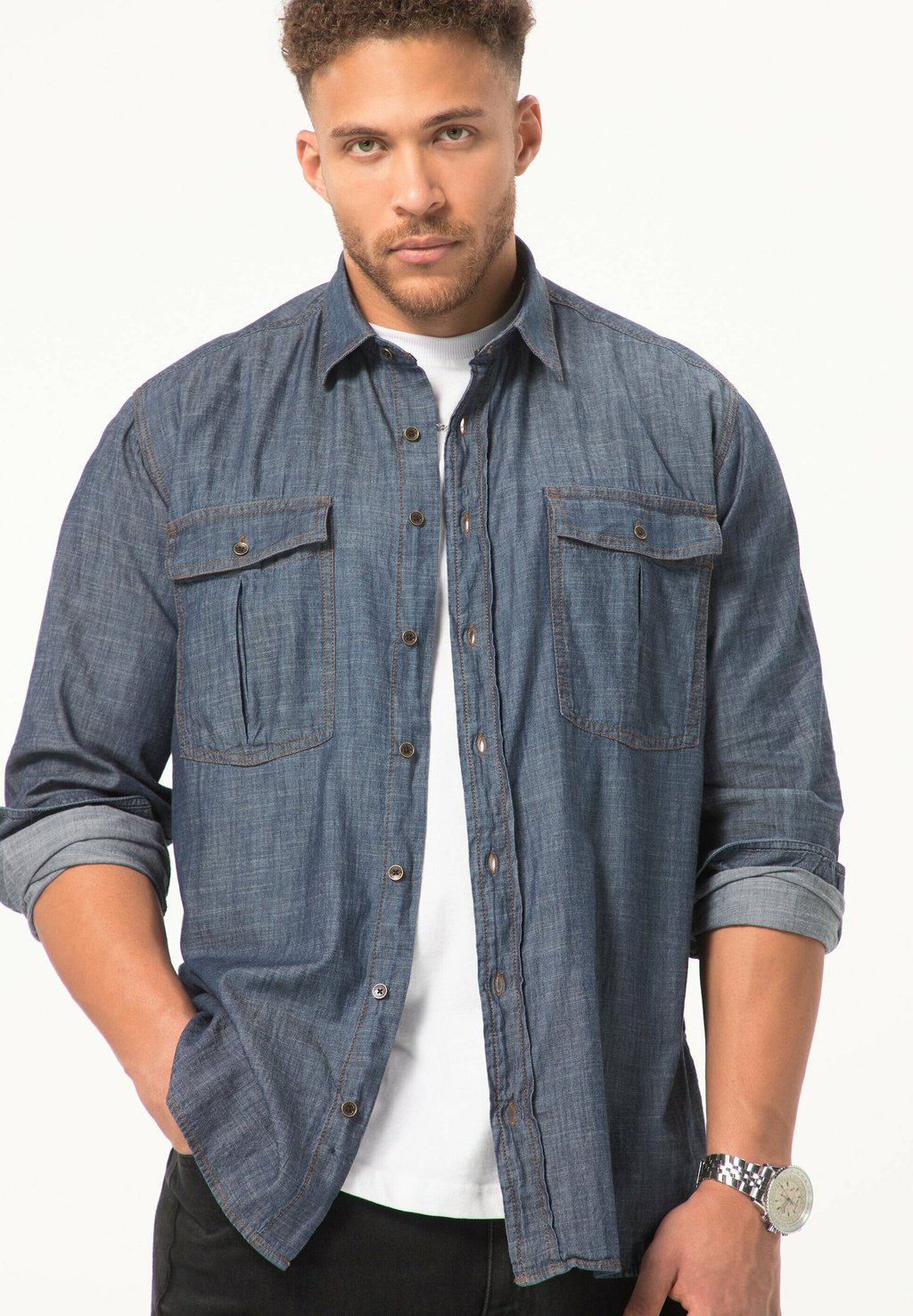 Рубашка LANGARM, MODERN FIT STHUGE, цвет dark blue denim