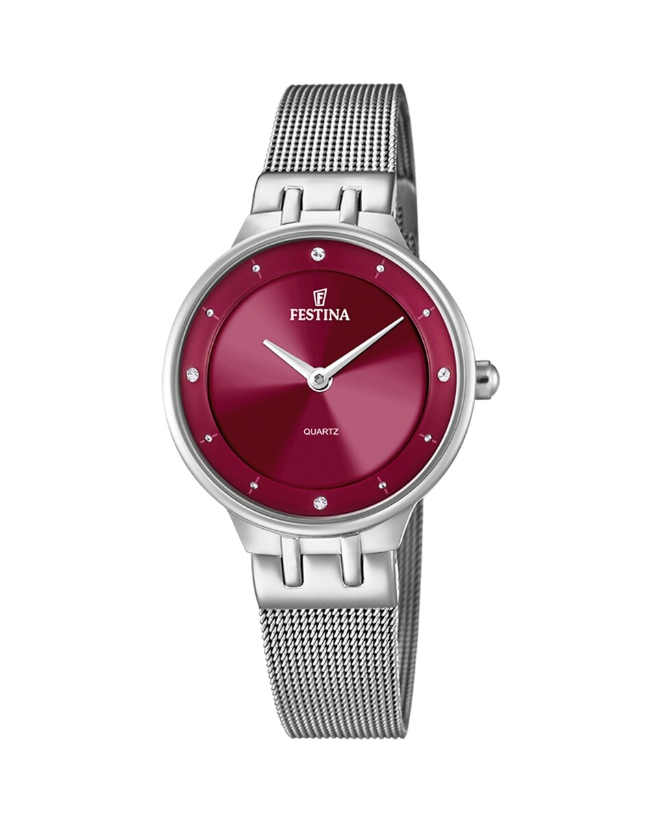 

Женские часы F20597/2 Mademoiselle со стальным и бордовым циферблатом Festina, серебро