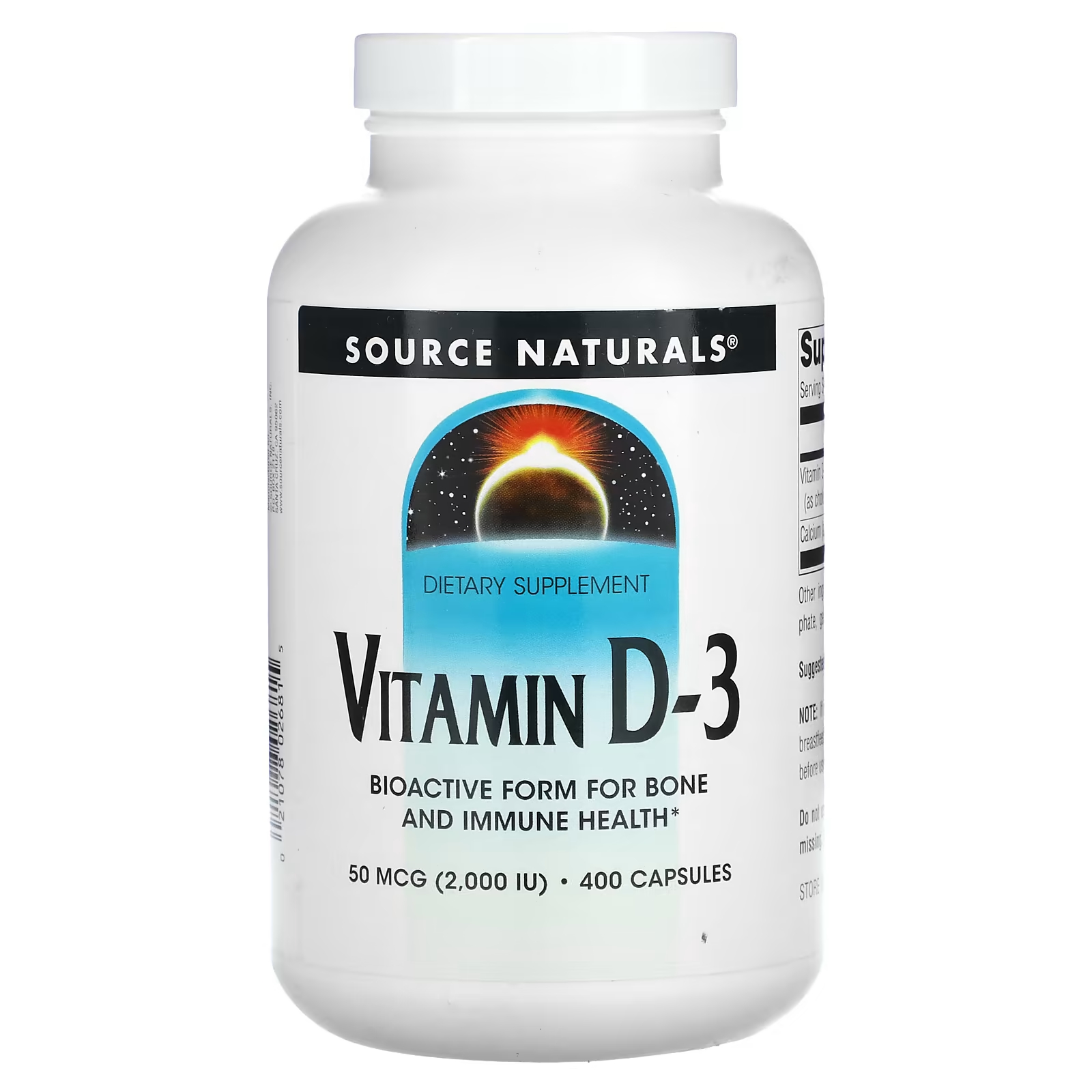 Витамин D3 Source Naturals 50 мкг 2000 МЕ, 400 капсул source naturals витамин d3 2000 ме 200 мягких таблеток