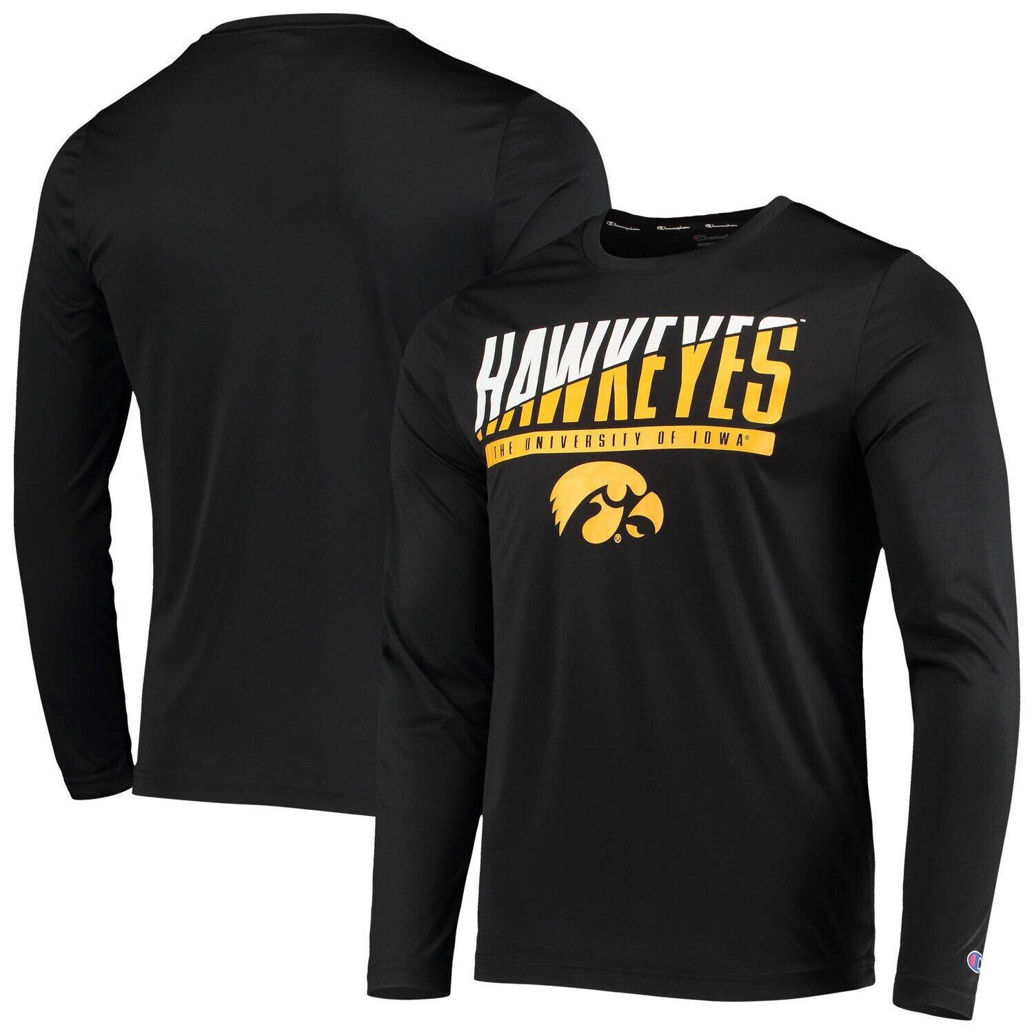 

Мужская черная футболка с длинными рукавами и надписью Champion Iowa Hawkeyes