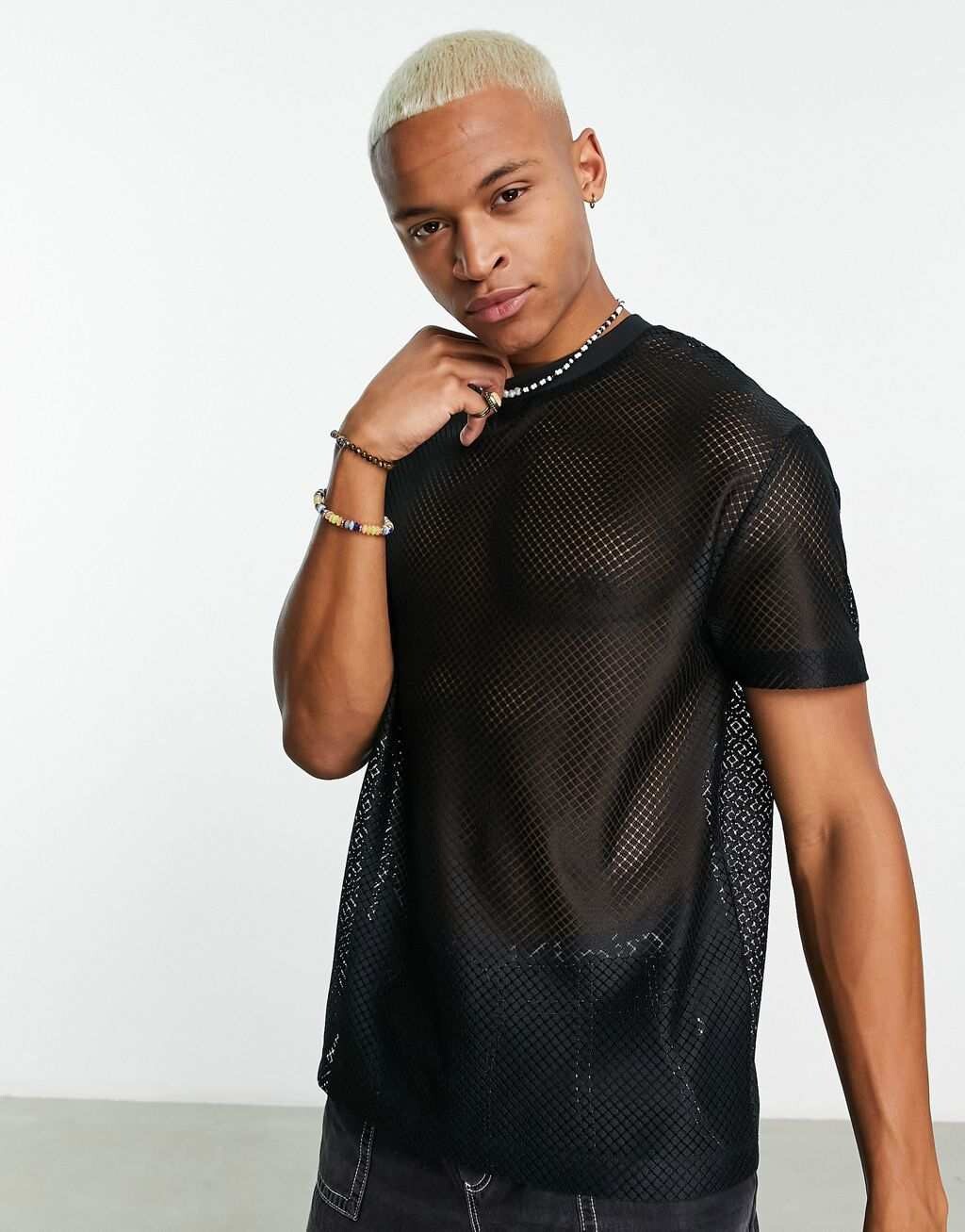 

Свободная футболка из черной сетки ASOS DESIGN