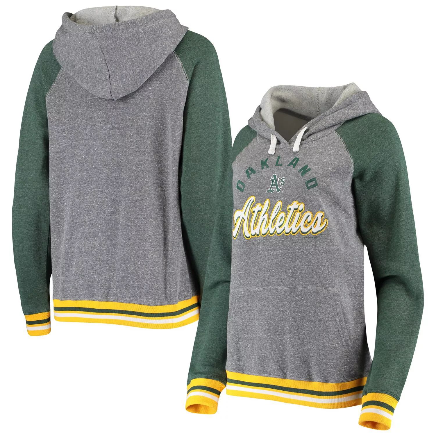 

Женская толстовка с капюшоном 5th & Ocean by New Era Heathered Grey Oakland Athletics Cuff Tri-Blend реглан New Era