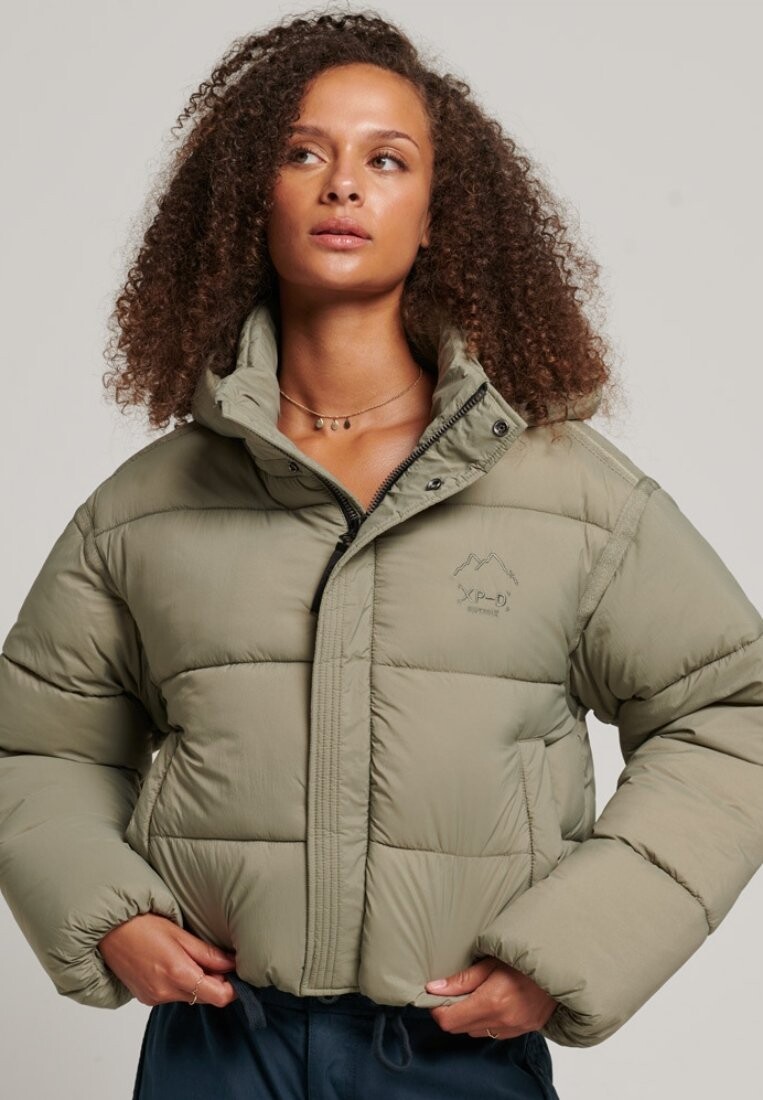 

Зимняя куртка Superdry Cocoon, светлый темно-зеленый, Серый