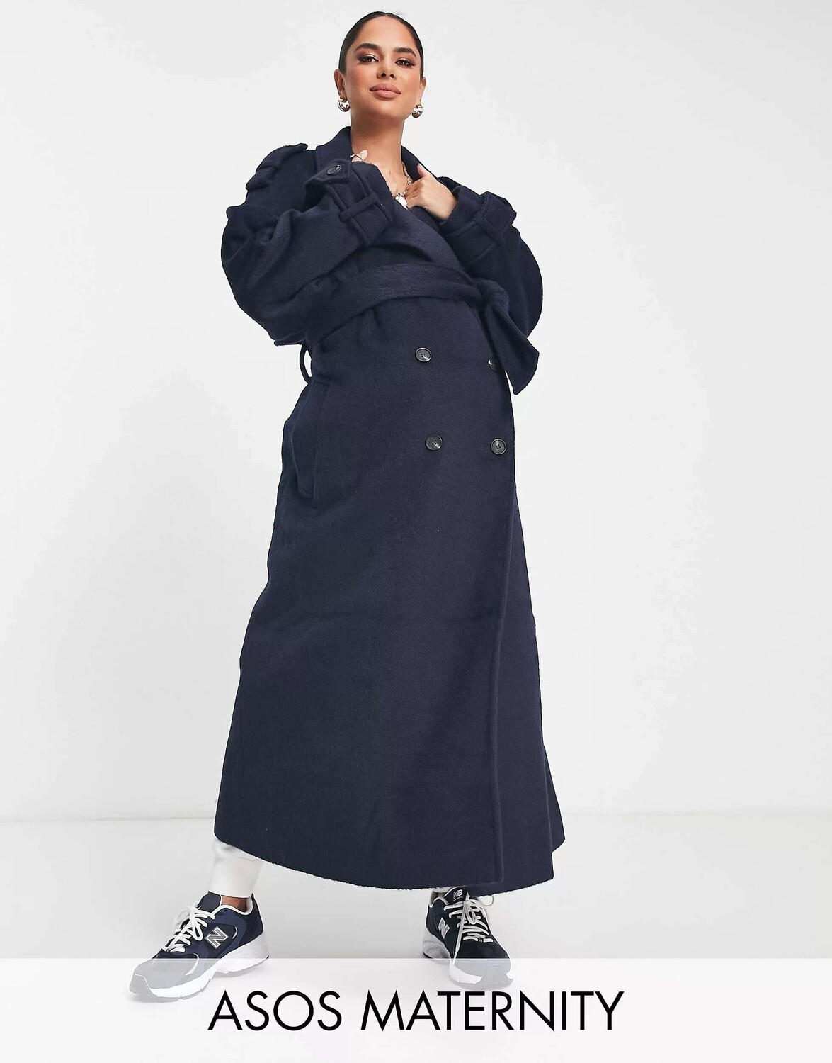 

Темно-синее оверсайз-тренч из смесовой шерсти с начесом ASOS DESIGN Maternity, Синий