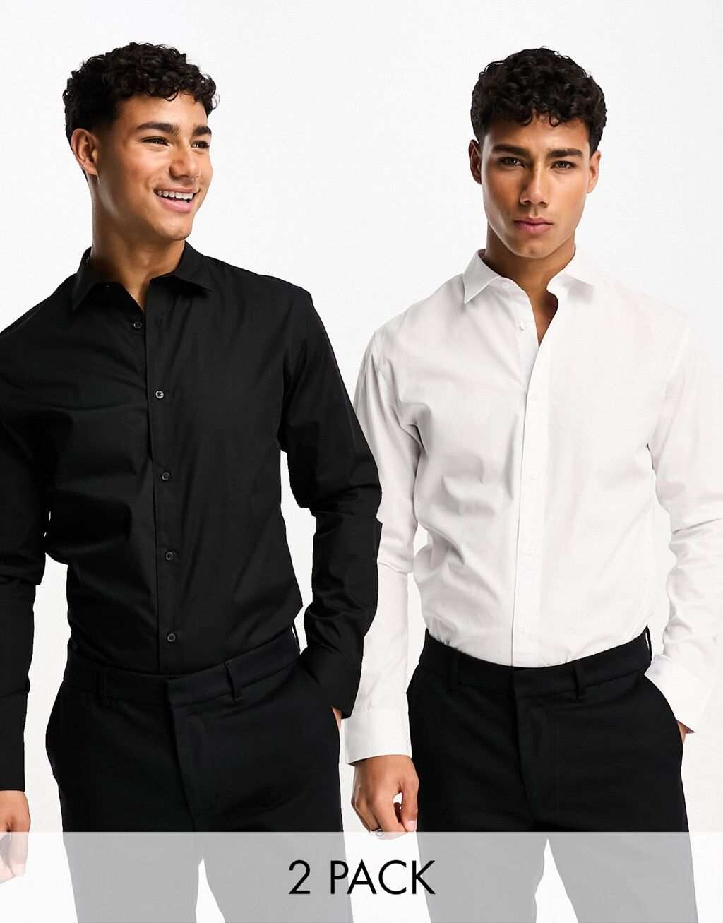 

Комплект из 2 элегантных рубашек узкого кроя белого и черного цвета Jack & Jones