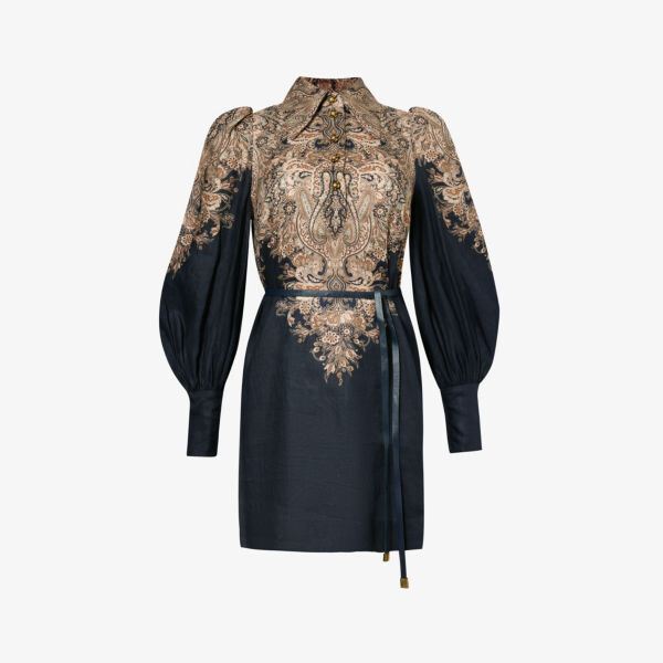 

Льняное платье мини natura с цветочным узором Zimmermann, синий