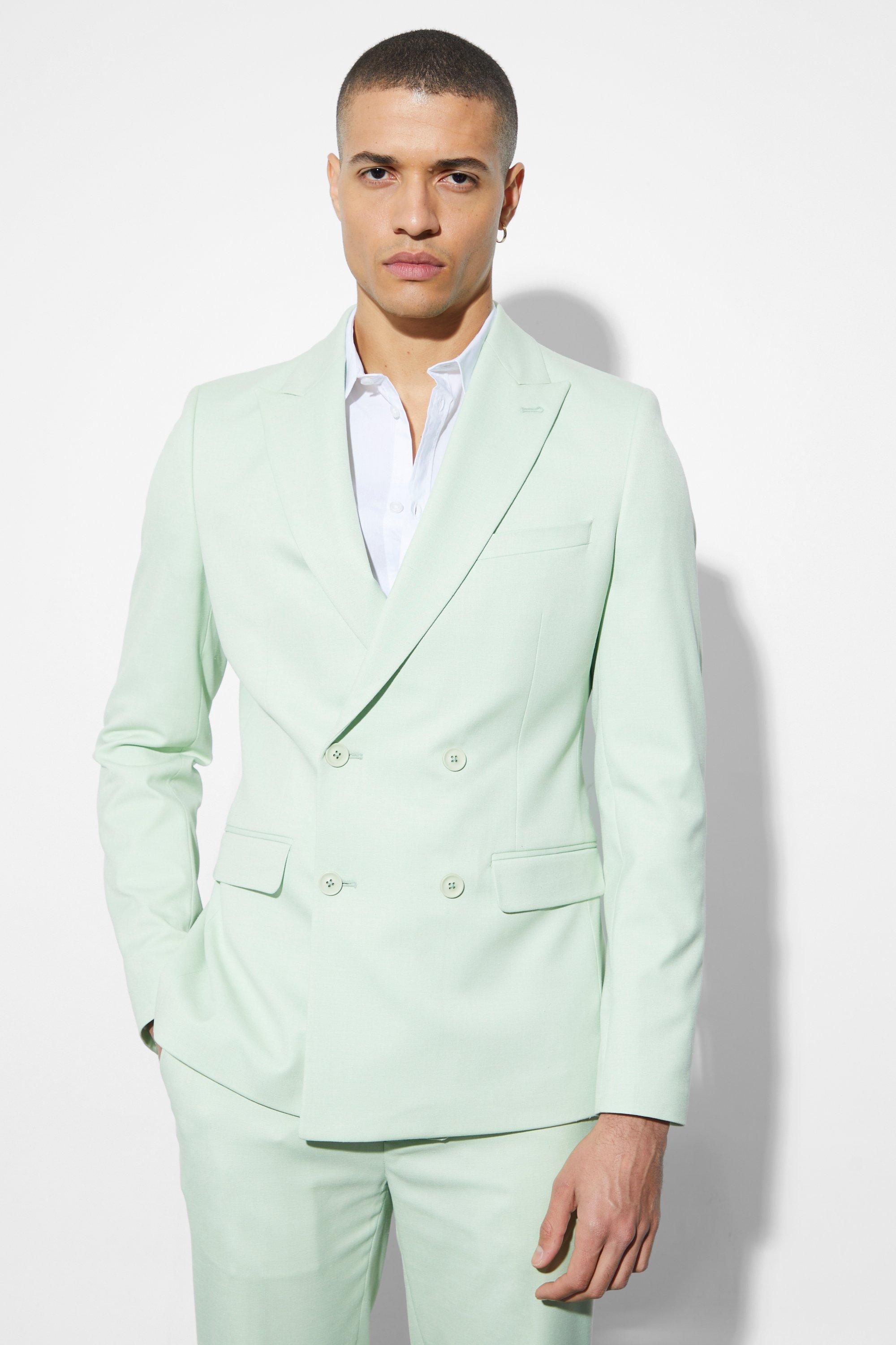 цена Узкий двубортный льняной костюмный пиджак Boohoo, зеленый