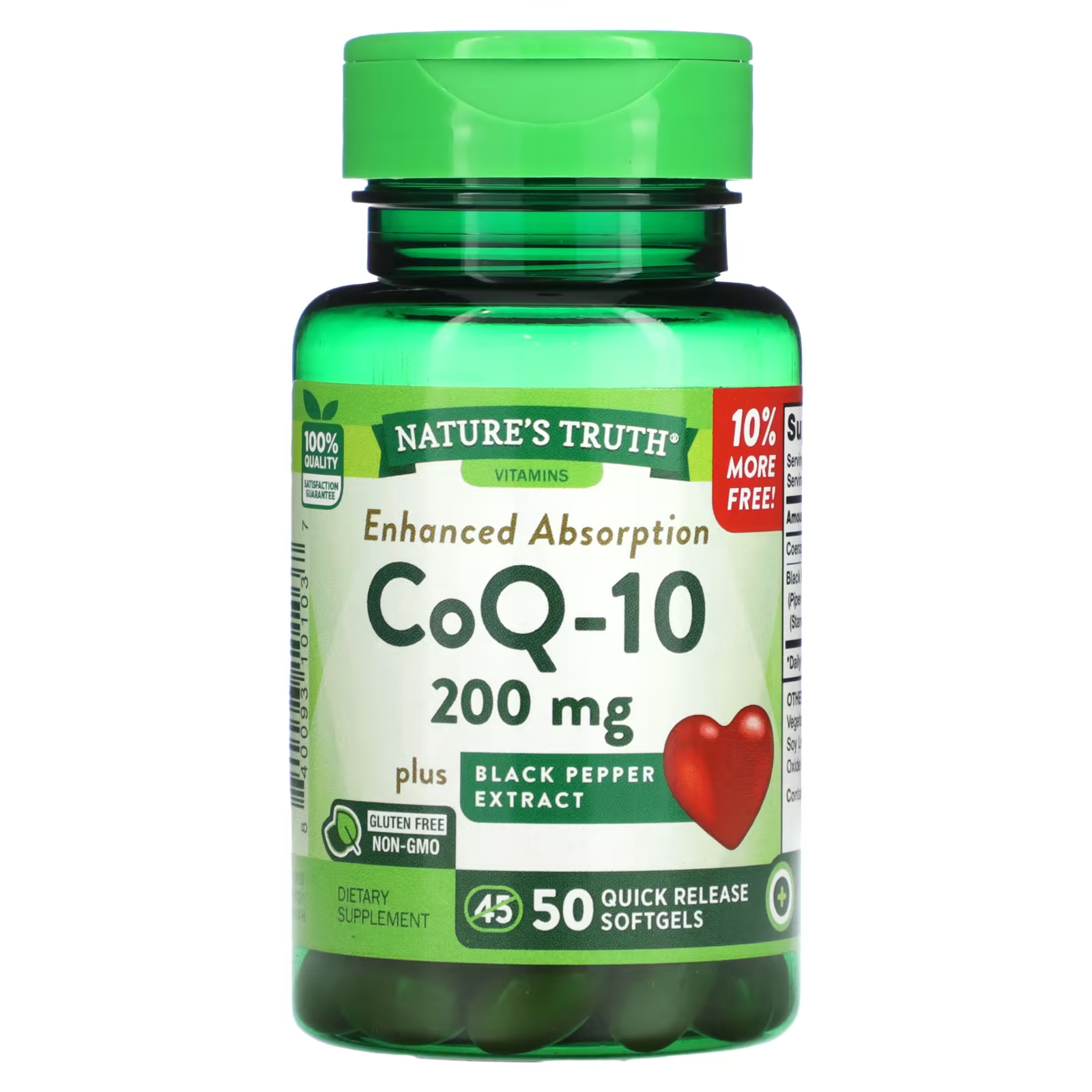 Пищевая добавка Nature's Truth CoQ-10, 200 мг, 50 быстродействующих мягких капсул дгэа nature s truth 50 мг 60 быстродействующих капсул