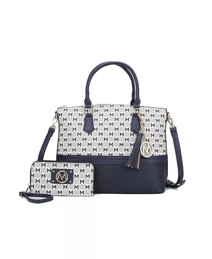 

Большая сумка Saylor M с принтом и соответствующий бумажник на руку от Mia K Mkf Collection, синий