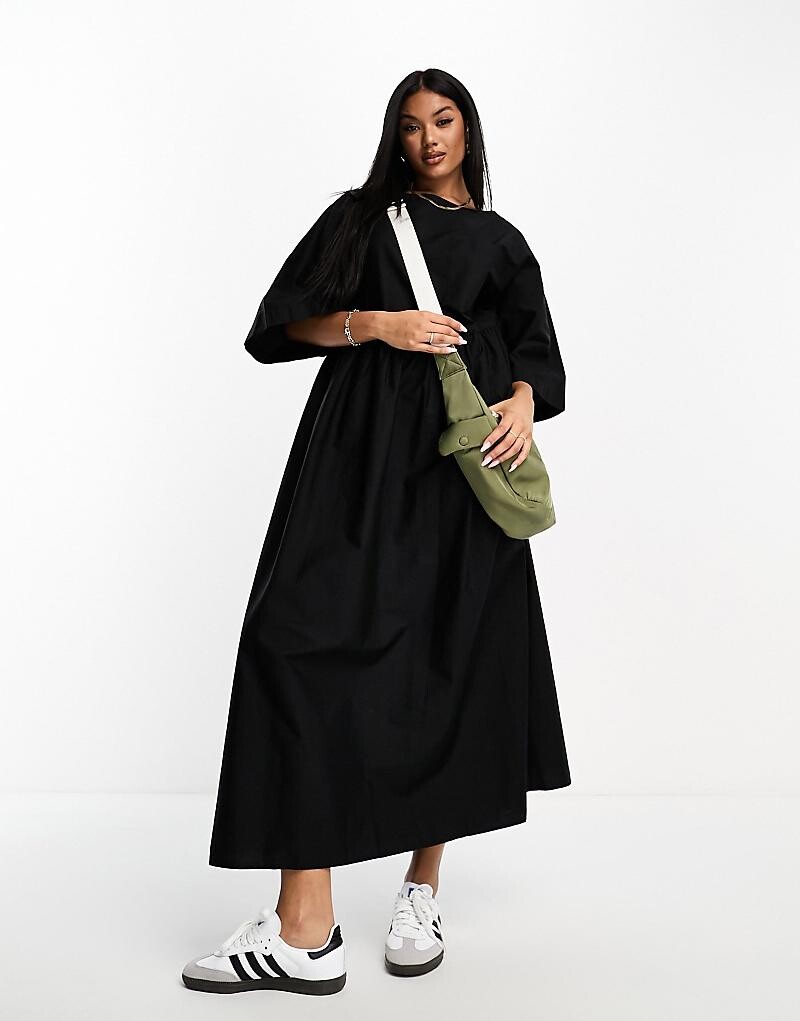 

ASOS DESIGN – Черное свободное платье-футболка миди из поплина