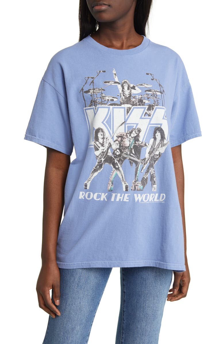 

Хлопковая футболка с рисунком Kiss Rock the World VINYL ICONS, синий