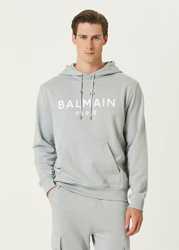

Толстовка из органического хлопка с принтом логотипа Balmain, серый