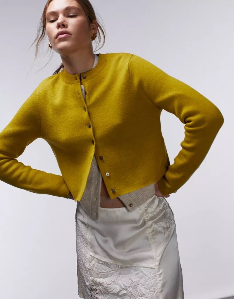 

Компактный микро-кардиган Topshop желто-зеленого цвета