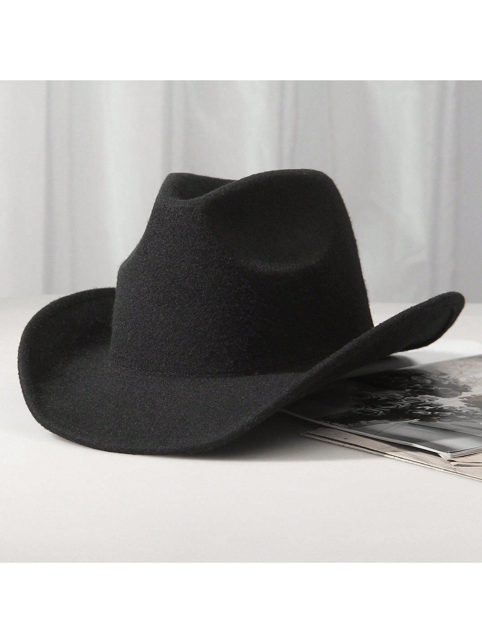 1шт унисекс шерстяная ковбойская шляпа-ковбойская шляпа в западном стиле черная ковбойская шляпа, черный ковбойская шляпа главный шериф взросл 3462368
