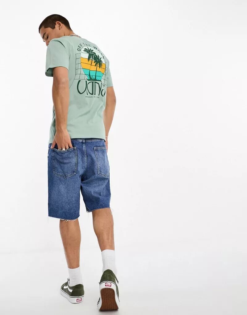 

Зеленая футболка с винтажным принтом на спине Vans Sunset Dual Palm