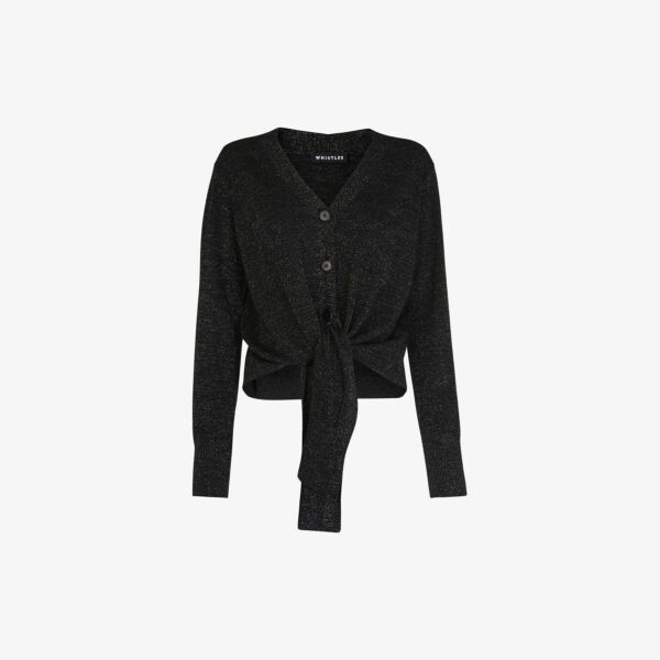 

Блестящий кардиган с завязками из смесовой шерсти Whistles, черный
