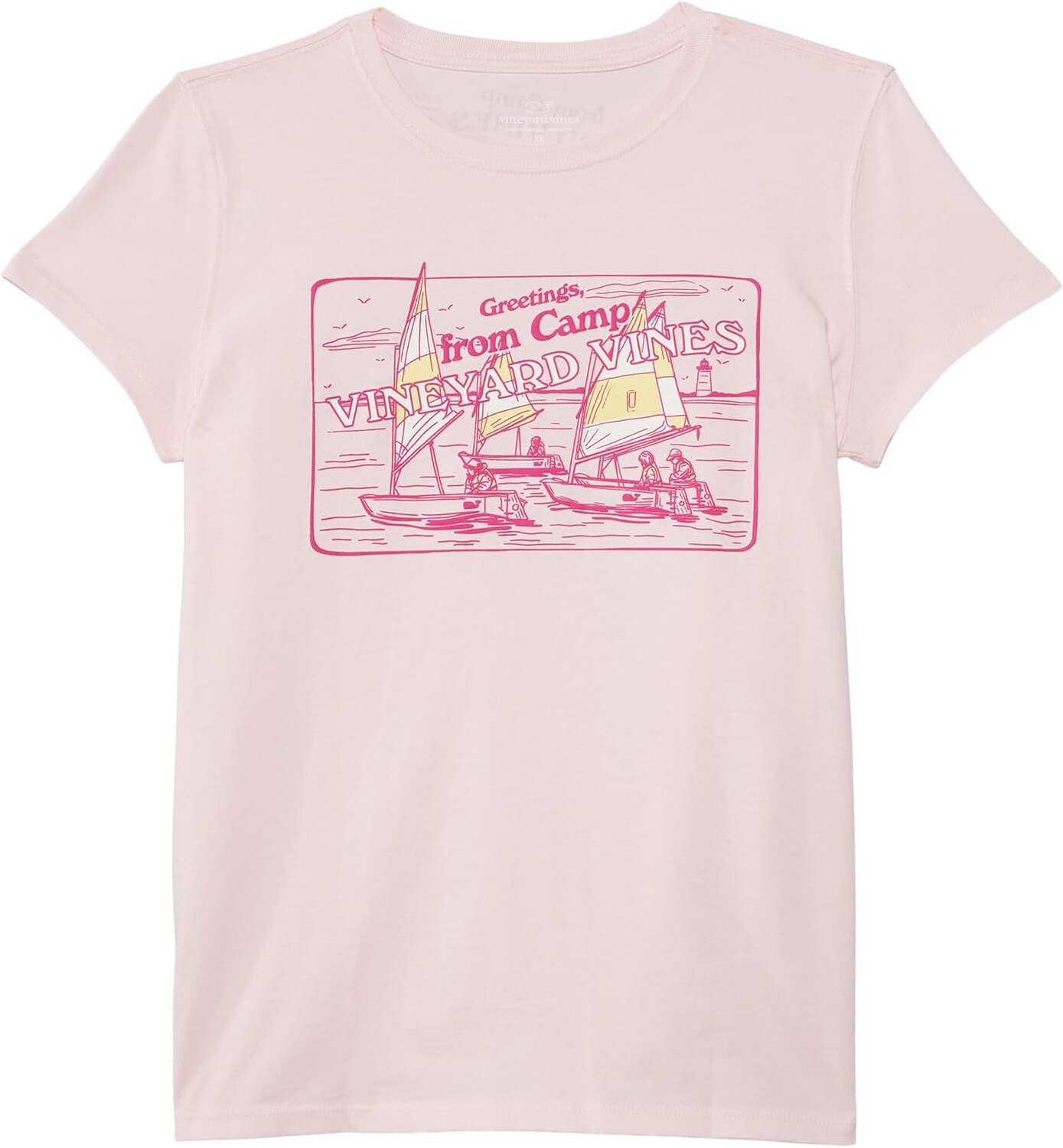 

Футболка Vineyard Vines Kids Letter From Camp Short-Sleeve Tee, цвет Flamingo