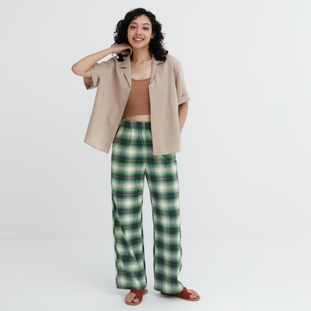 

Брюки Uniqlo фланелевые эластичные в клетку, зеленый