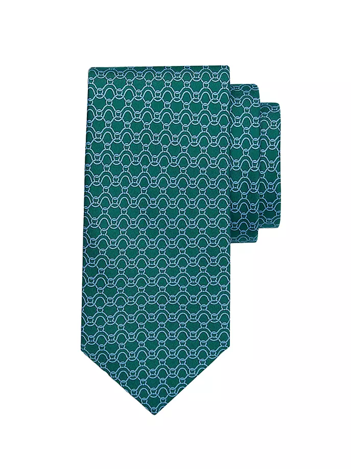 Шелковый галстук с принтом «Волны» Ferragamo, зеленый