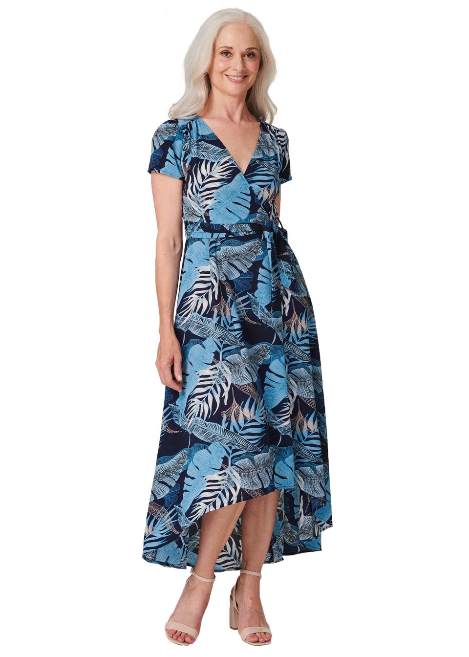 цена Izabel London Синее платье макси с принтом листьев и высоким низким вырезом