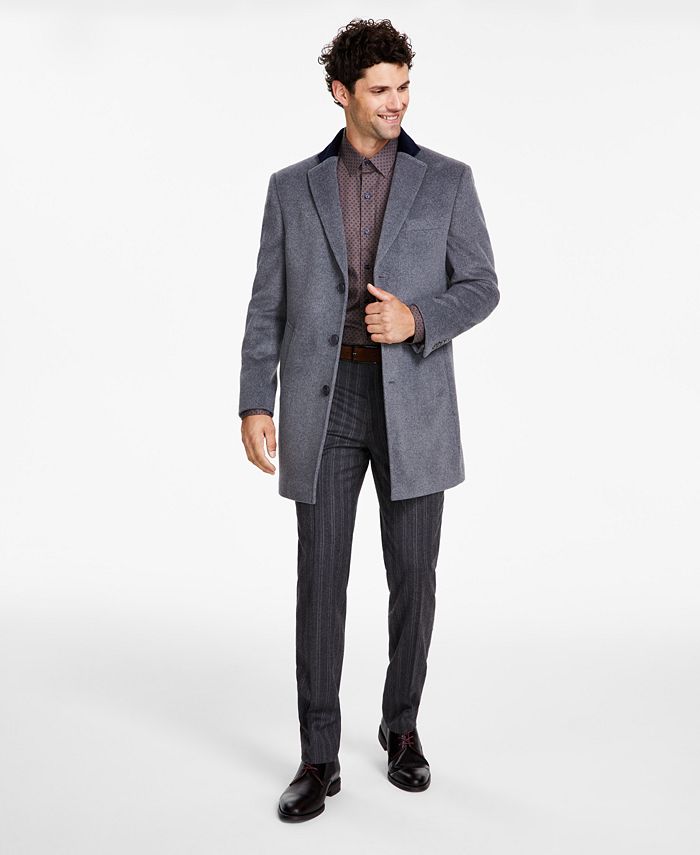 Мужские пальто из смесовой шерсти с контрастным бархатным верхним воротником Tallia, серый двустороннее однобортное пальто uniqlo бежевый