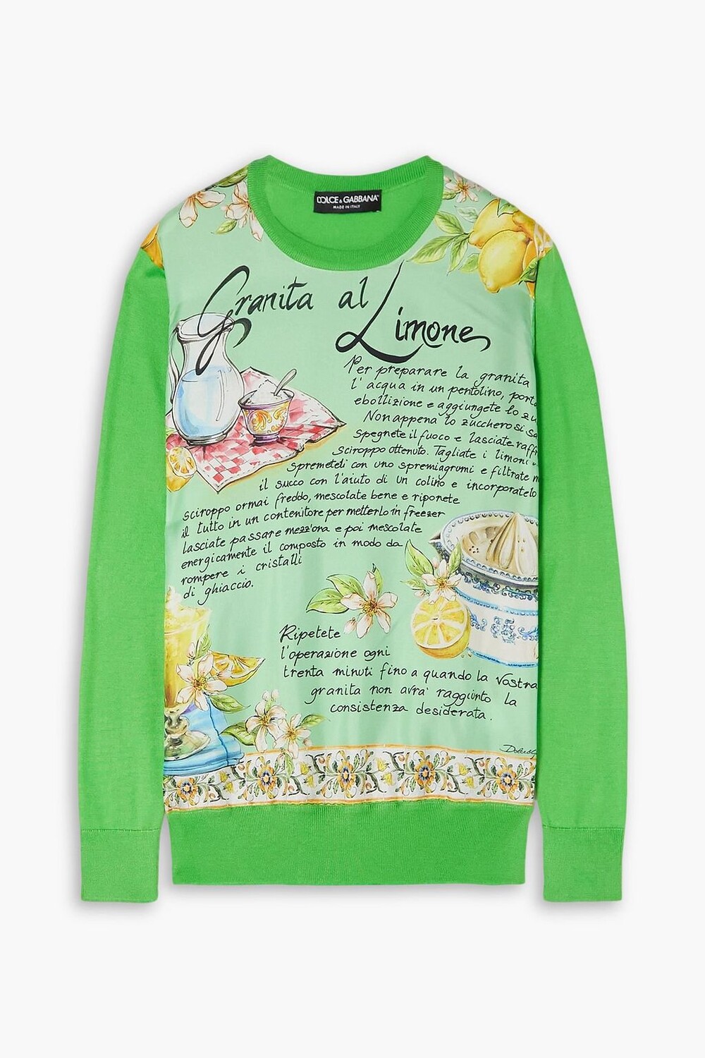 

Шелковый свитер с саржевыми вставками и принтом DOLCE & GABBANA, зеленый