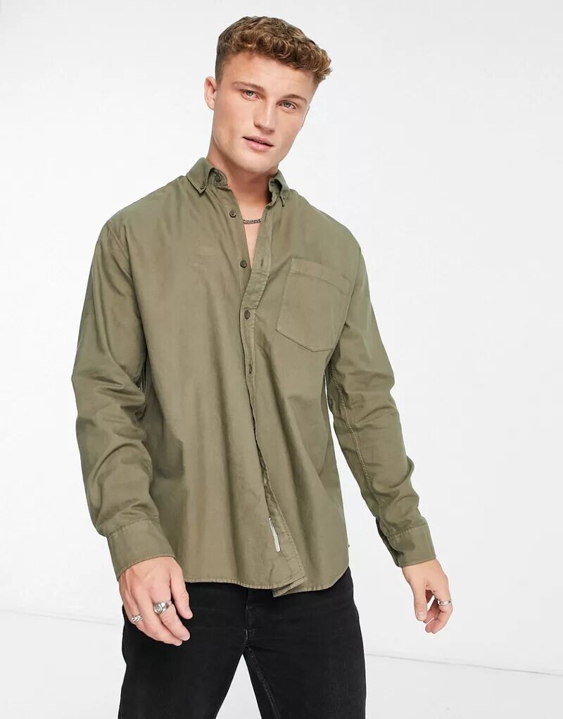 

Зеленая рубашка с длинными рукавами Pull&Bear