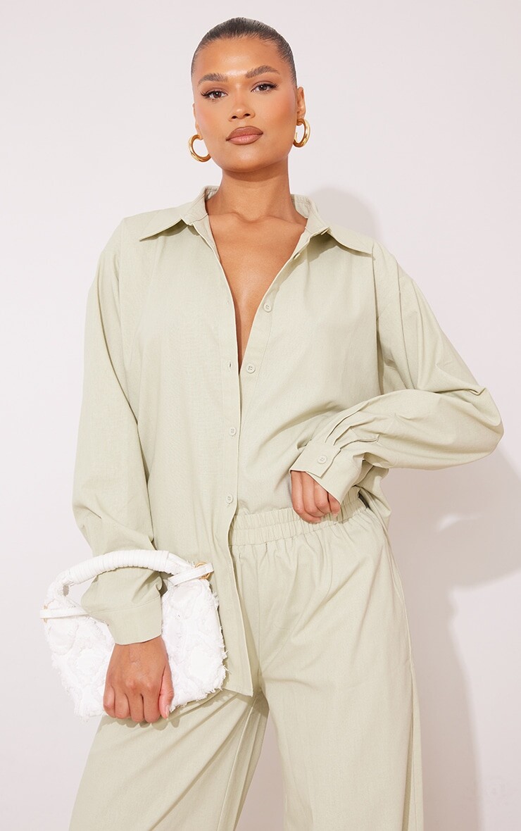 

PrettyLittleThing Льняная рубашка оверсайз на пуговицах цвета хаки Sage