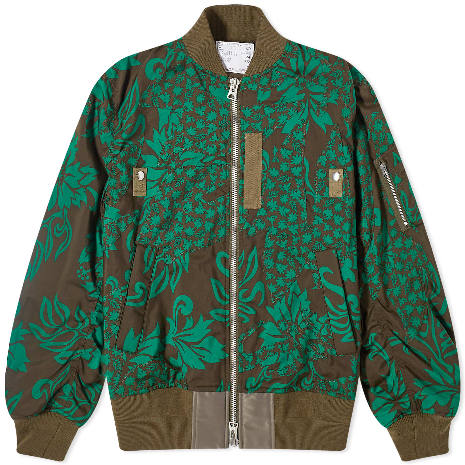 Куртка Sacai Floral Embroidered Patch Bomber, цвет Green & Navy