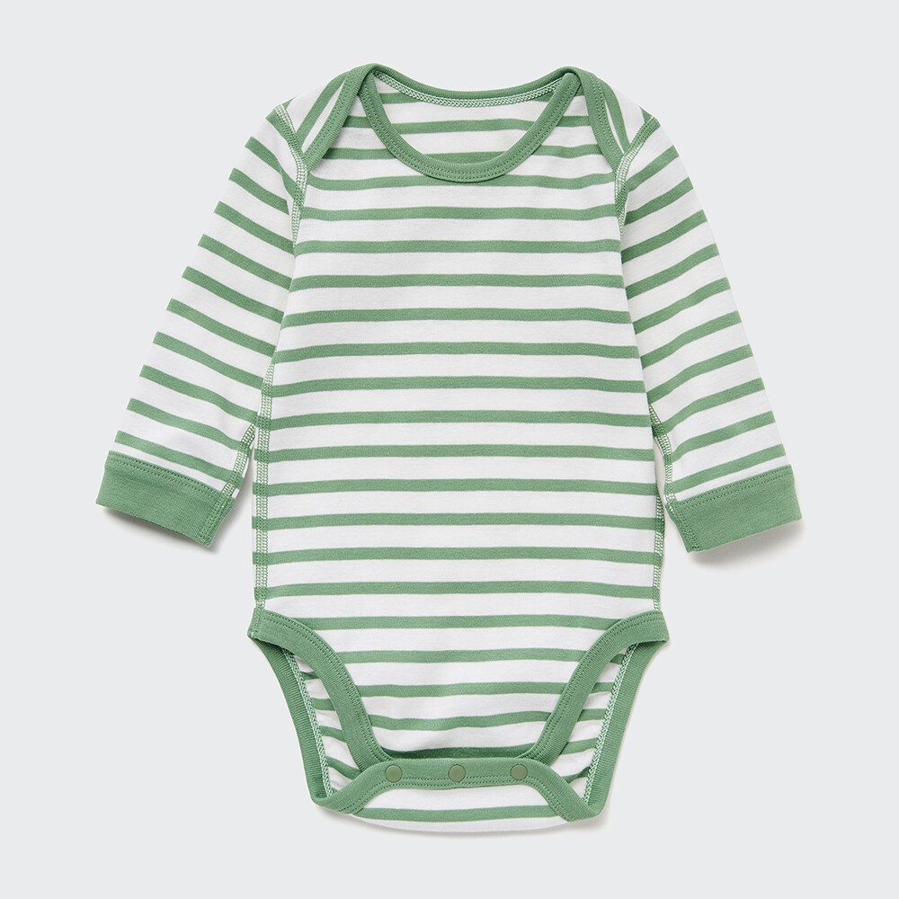 

Боди Uniqlo унисекс закрывающая бедра с длинными рукавами, зеленая/белый