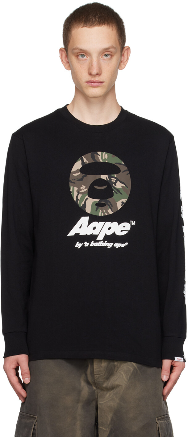 

Черная футболка с длинным рукавом с принтом AAPE by A Bathing Ape, Черный