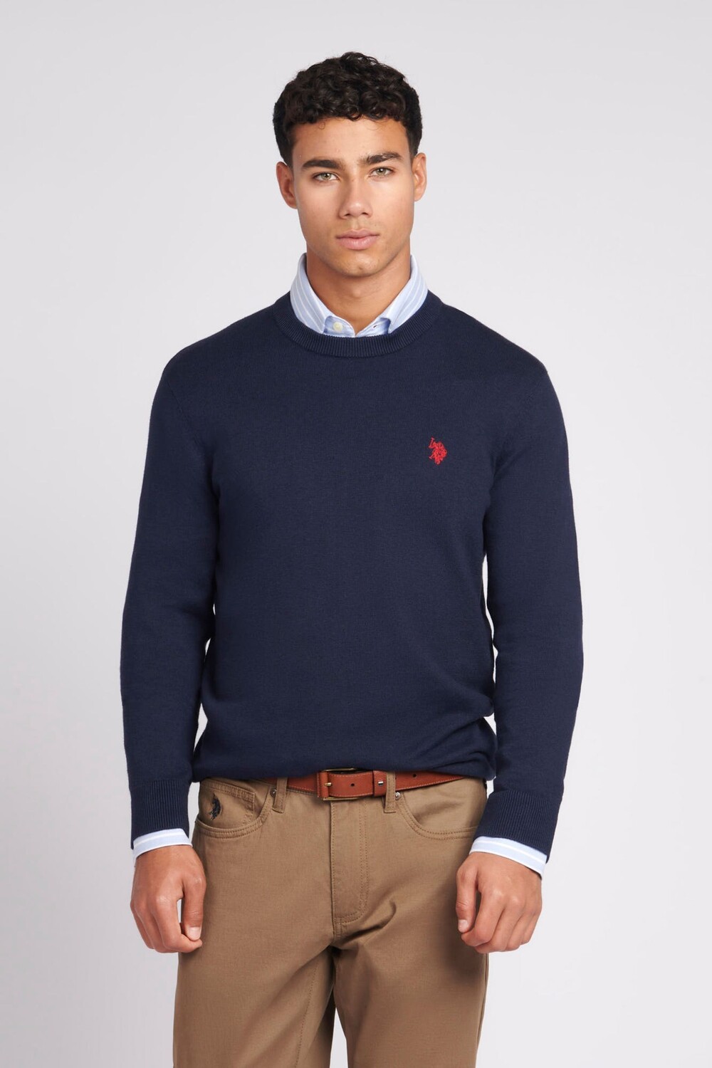 

Мужской синий хлопковый свитер с вырезом U.S. Polo Assn, синий