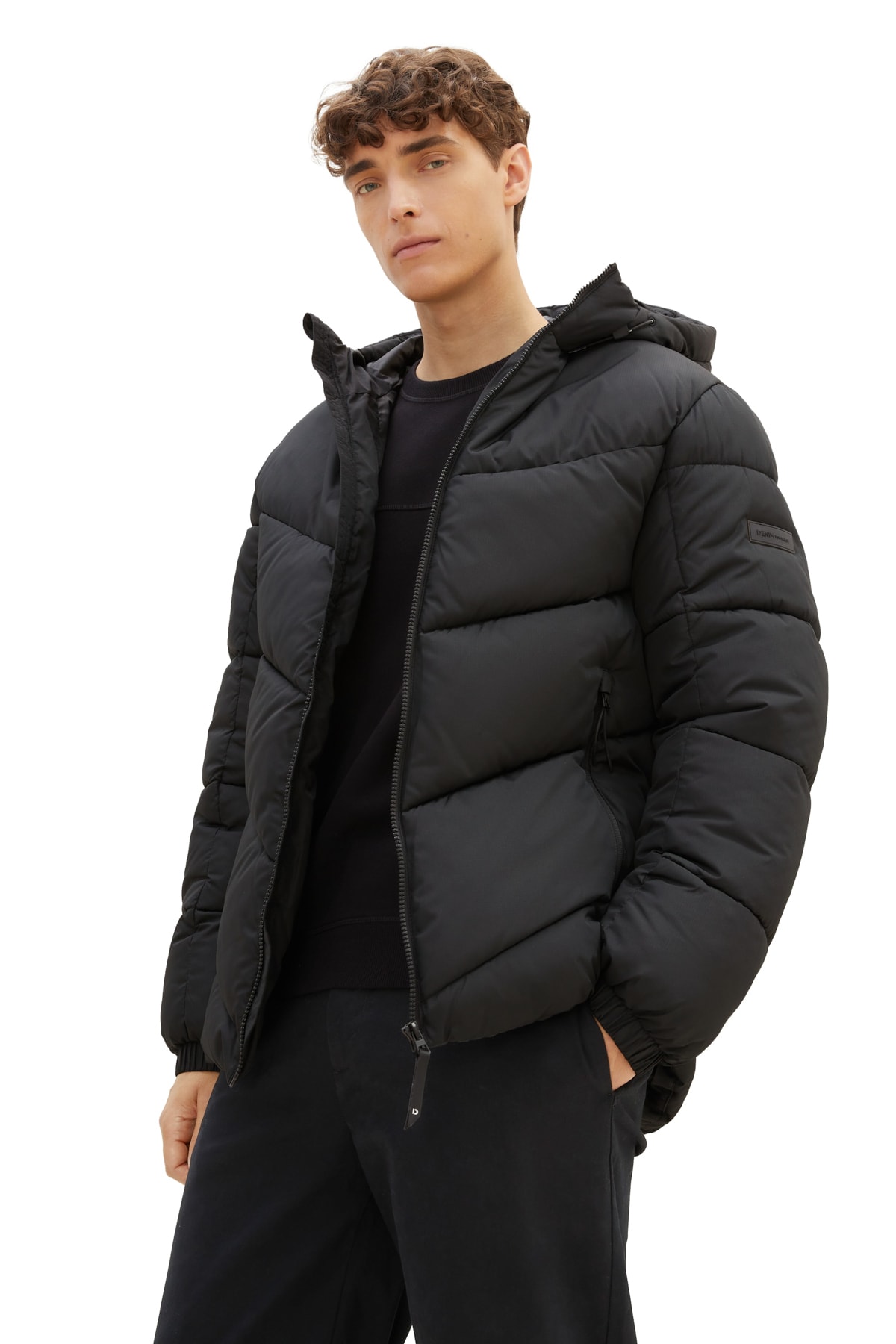 Куртка - Черный - Классический крой Tom Tailor Denim, черный куртка бежевый классический крой tom tailor denim бежевый