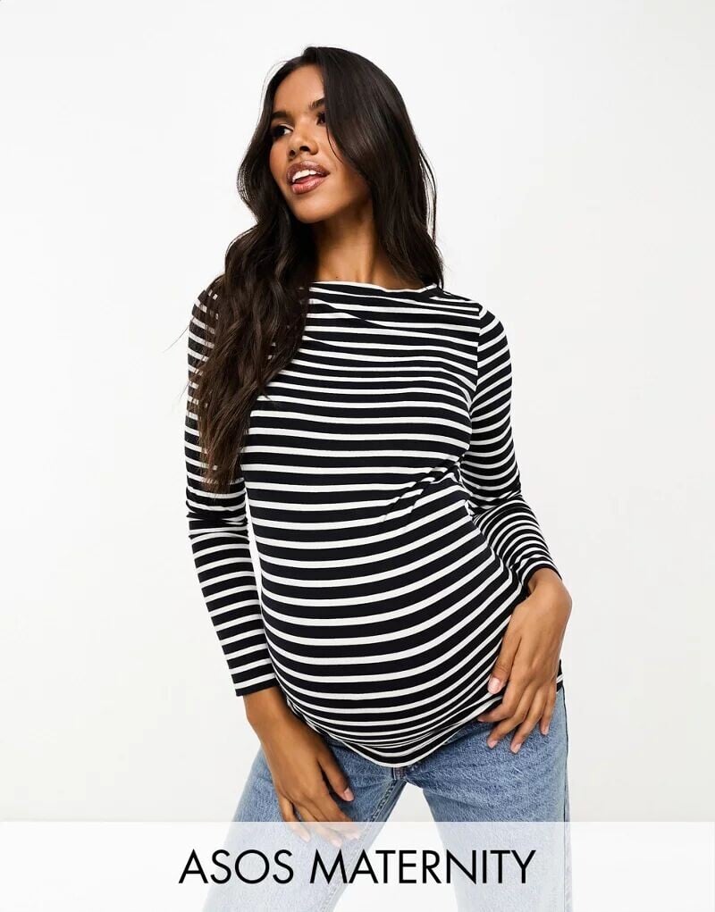 

Темно-синяя полосатая рубашка с длинными рукавами ASOS DESIGN Maternity