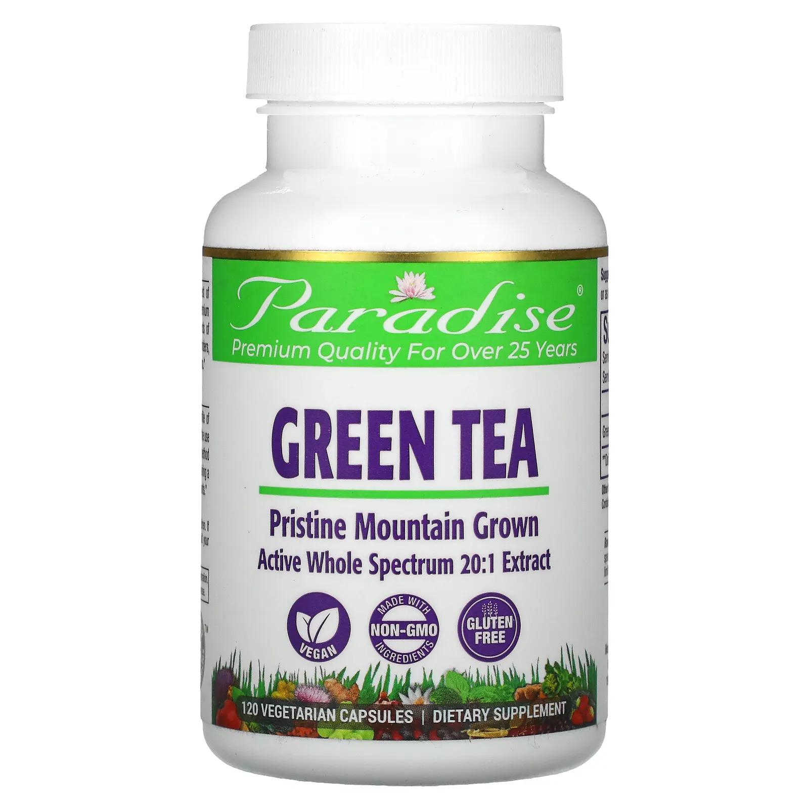 Paradise Herbs Green Tea 120 Vegetarian Capsules paradise herbs растительное средство для похудения 6 4 унций 182 г