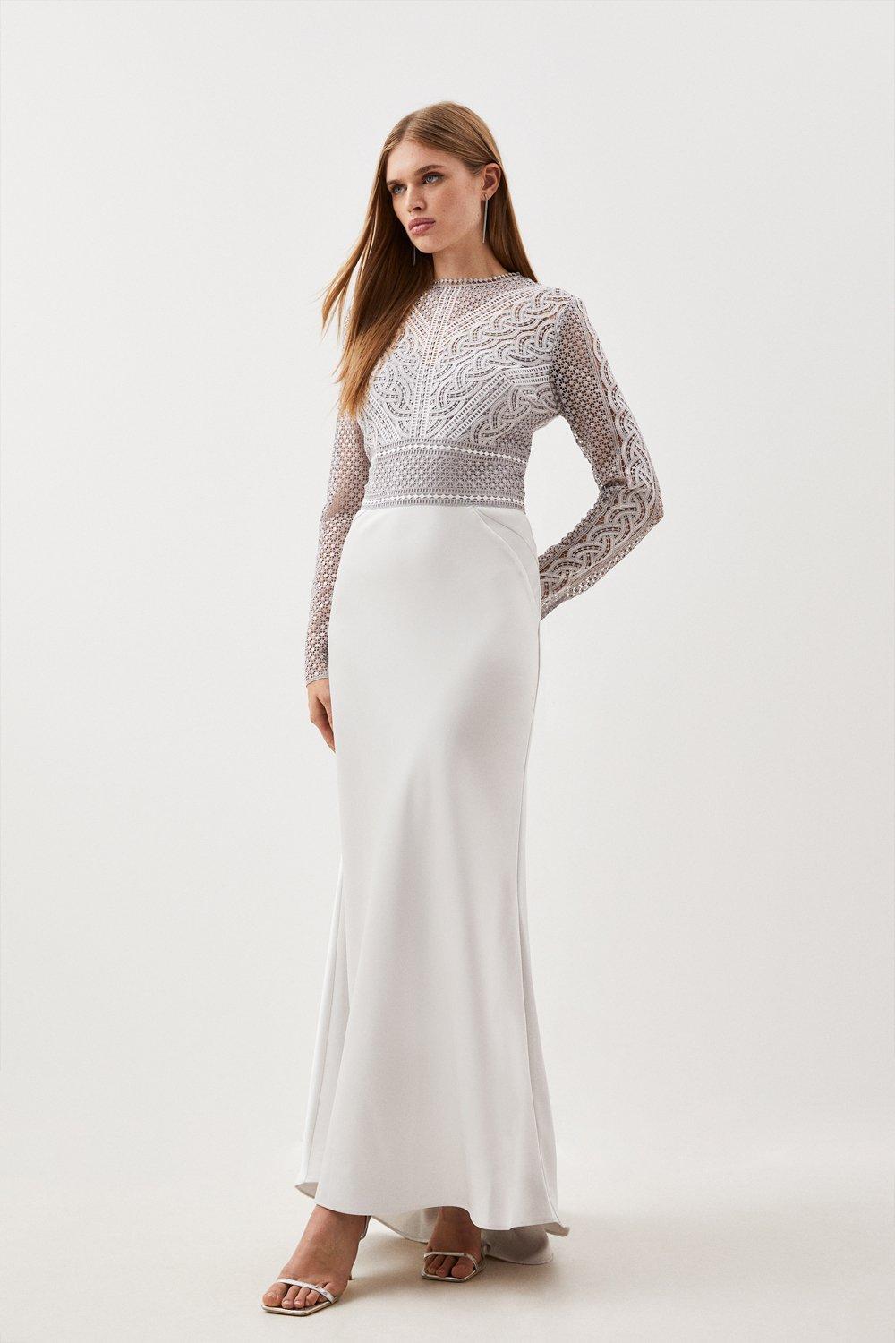 цена Высокое атласное тканое платье макси Karen Millen, серебро
