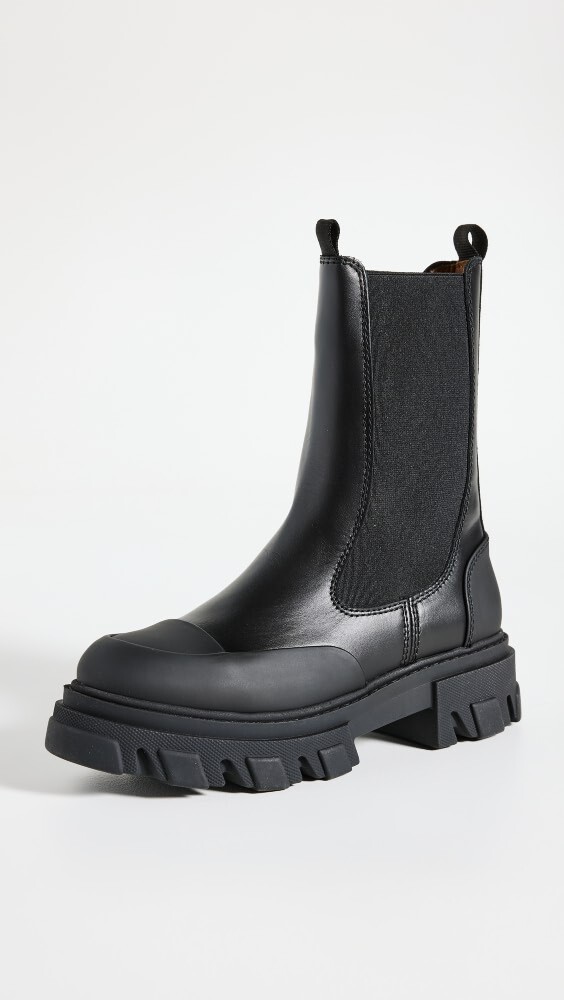 

Ботинки GANNI Cleated Mid Chelsea Black Stitch, черный