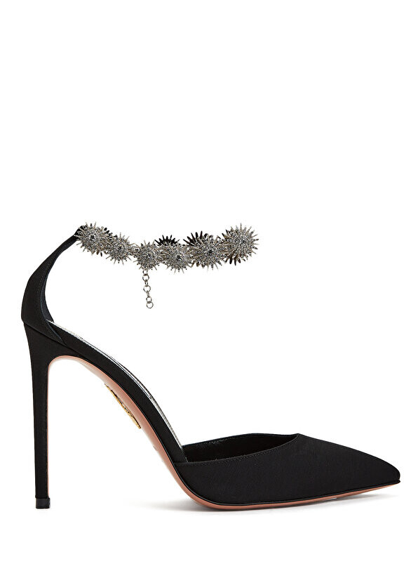

Черные туфли на каблуке с отделкой камнями Aquazzura
