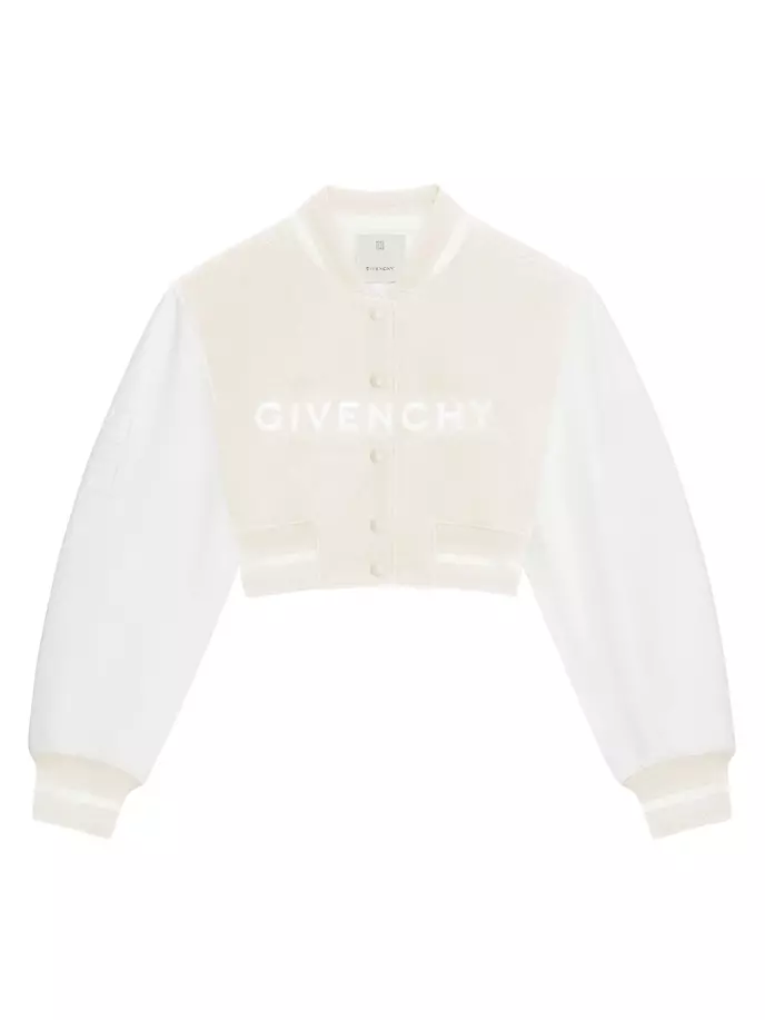 

Укороченная университетская куртка из шерсти и кожи Givenchy, белый