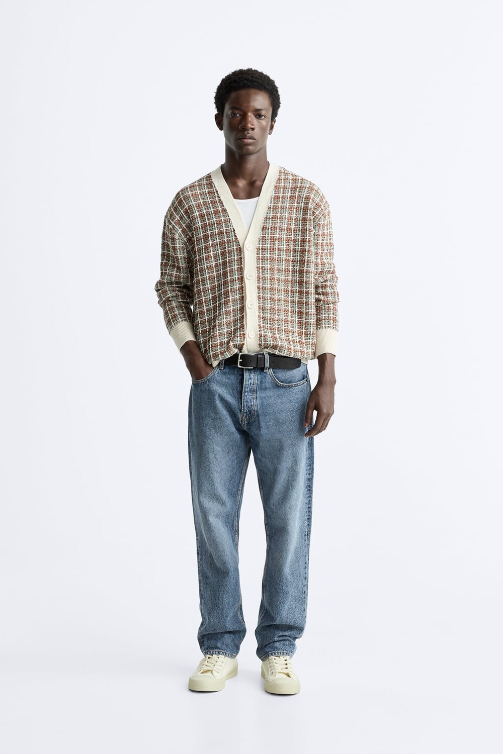 

Жаккардовый кардиган в клетку ZARA, экру