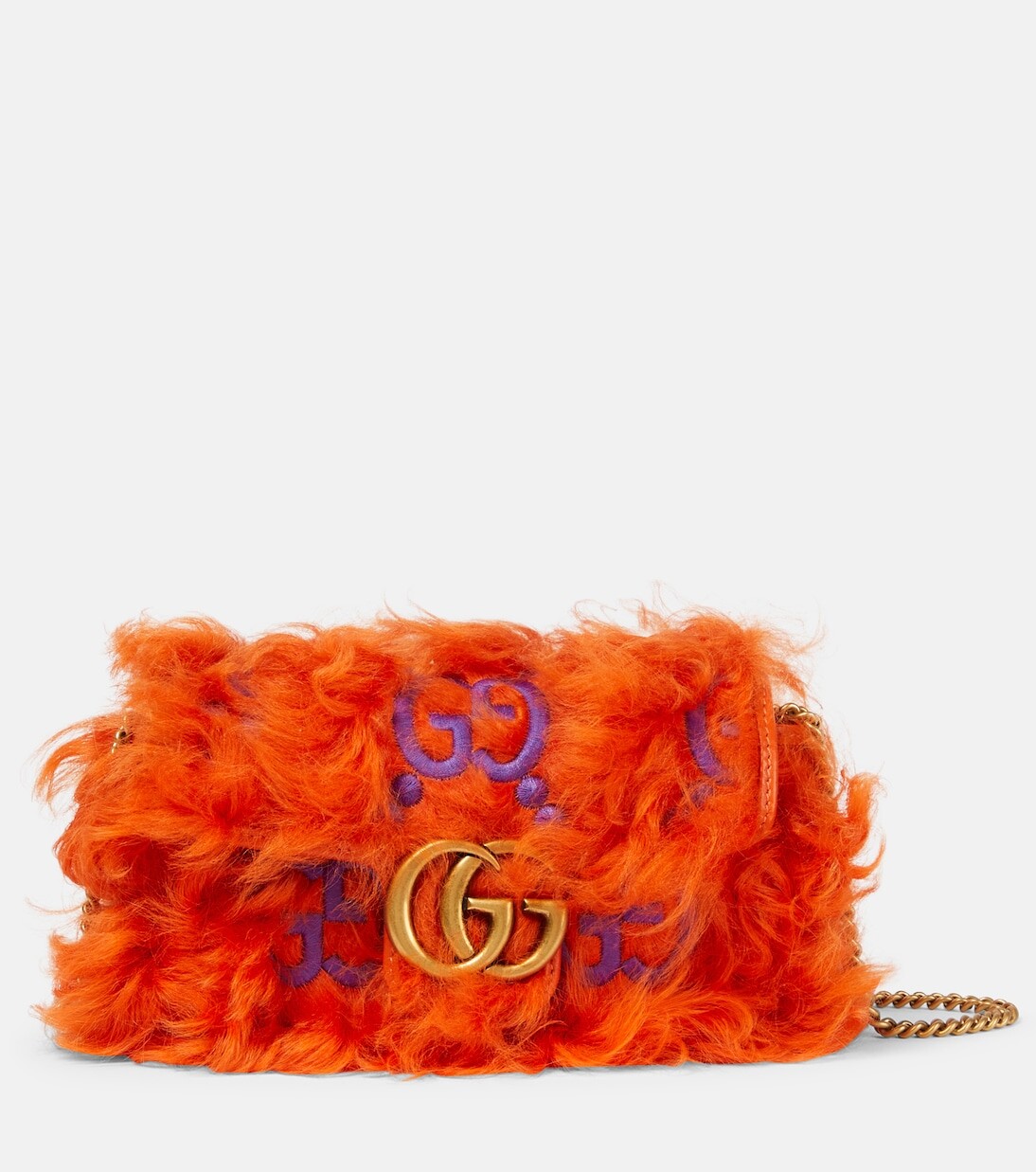 

Супермини-сумка на плечо из овчины gg marmont Gucci, апельсин