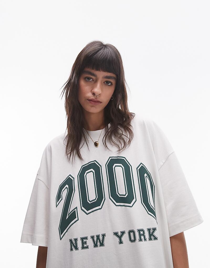 Белая футболка оверсайз Topshop Premium с принтом «2000 New York»