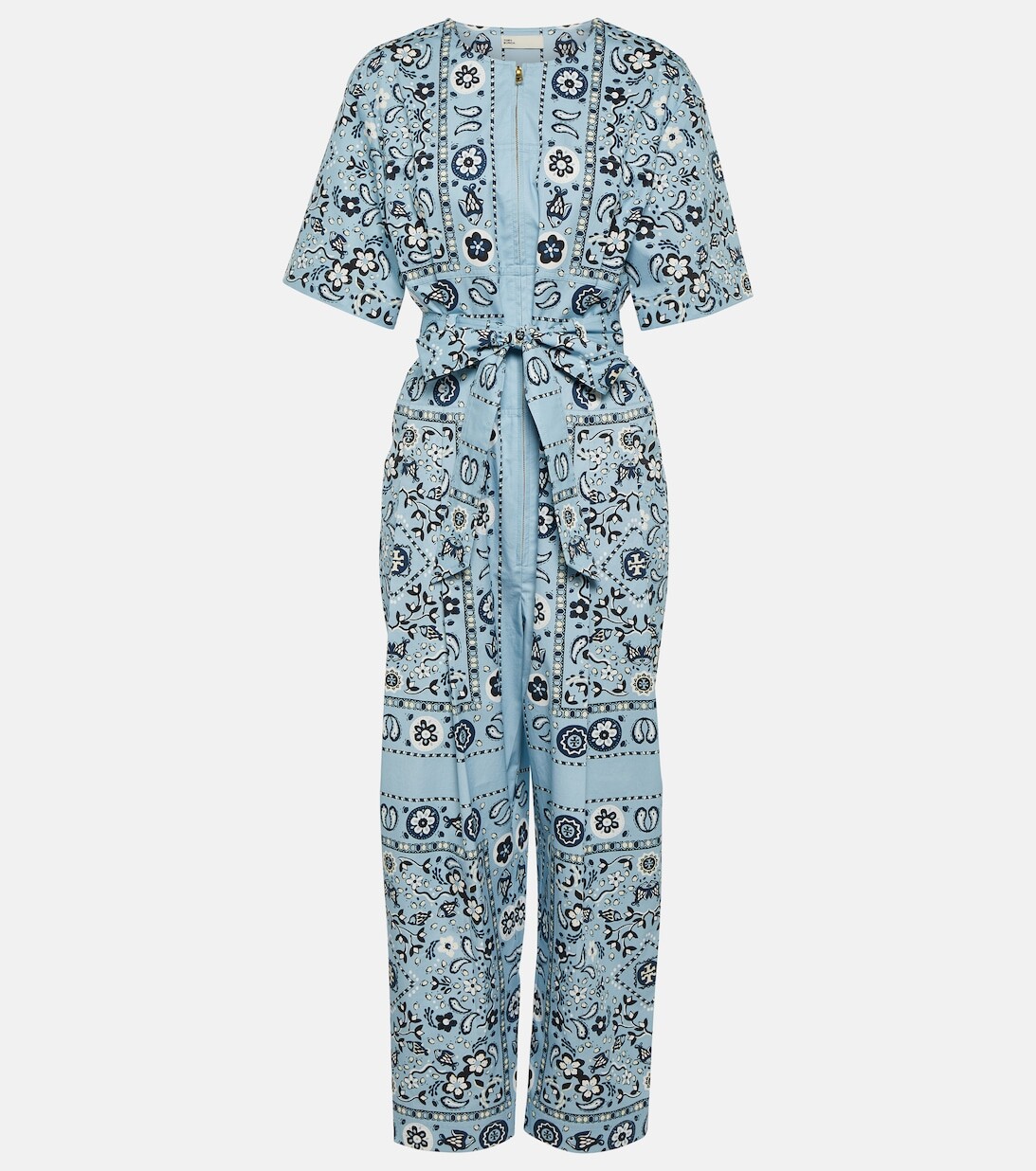 

Хлопковый комбинезон с принтом TORY BURCH, синий