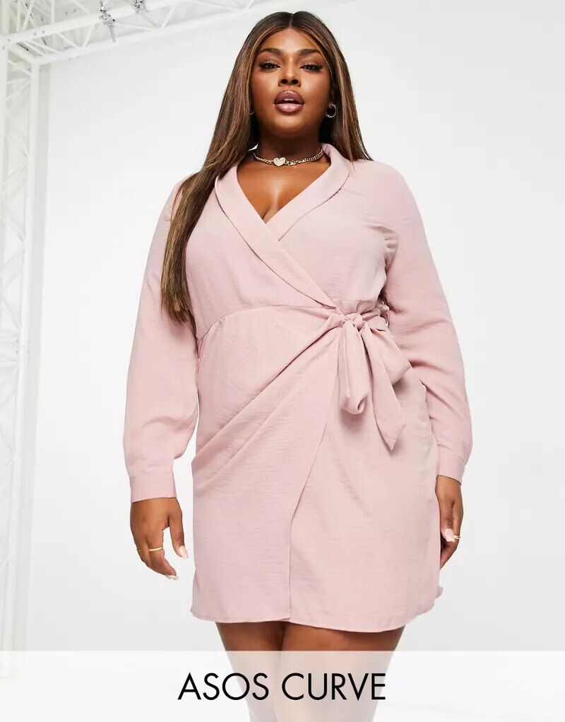 

Розовое платье мини с воротником и запахом ASOS DESIGN Curve